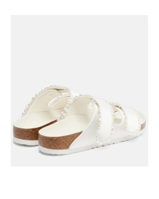 Birkenstock White Arizona Embellished Satin Sandals