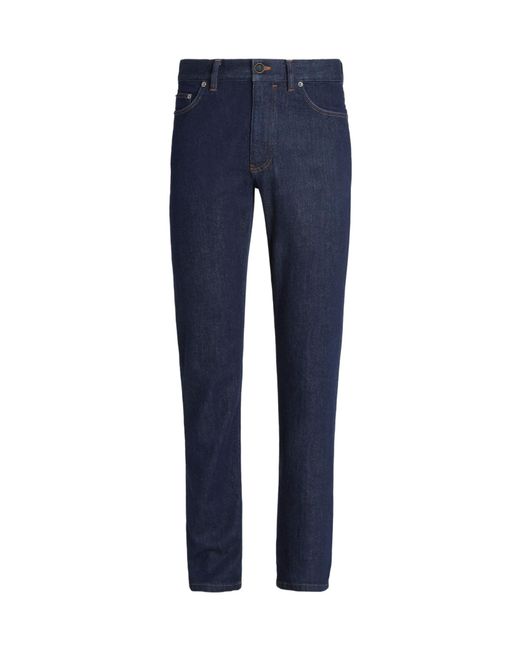 Zegna Blue Dark Rinse-Washed Stretch Cotton Roccia Jeans for men