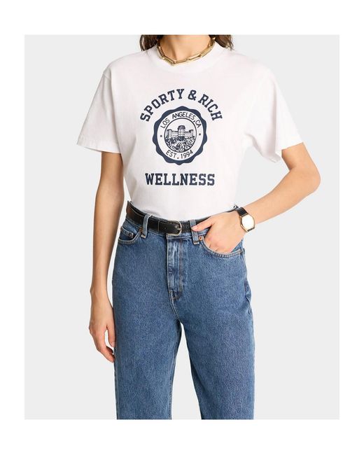 Sporty & Rich White Logo Printed Crewneck T-Shirt for men