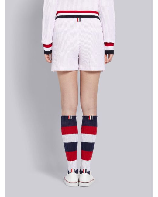 Thom Browne White Tricolour-Waistband Seersucker Shorts