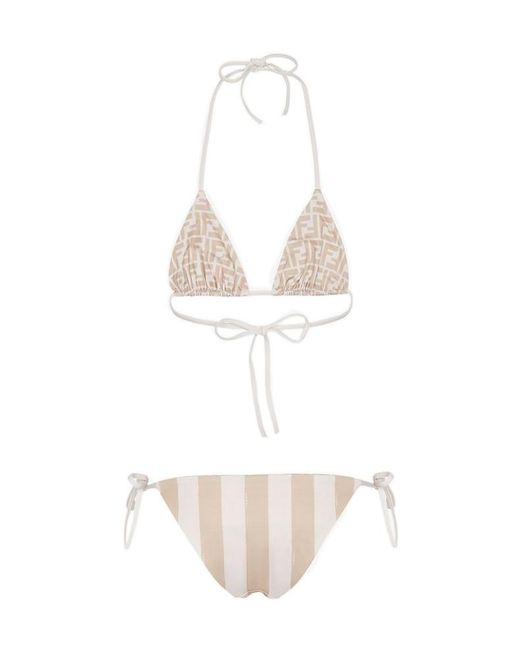 Fendi White Striped Halterneck Two-Piece Swimsuit