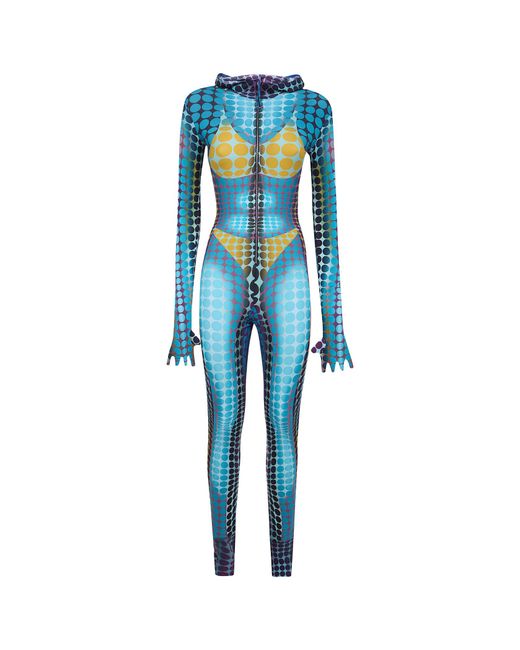Jean Paul Gaultier Blue Hooded Printed Jumpsuit