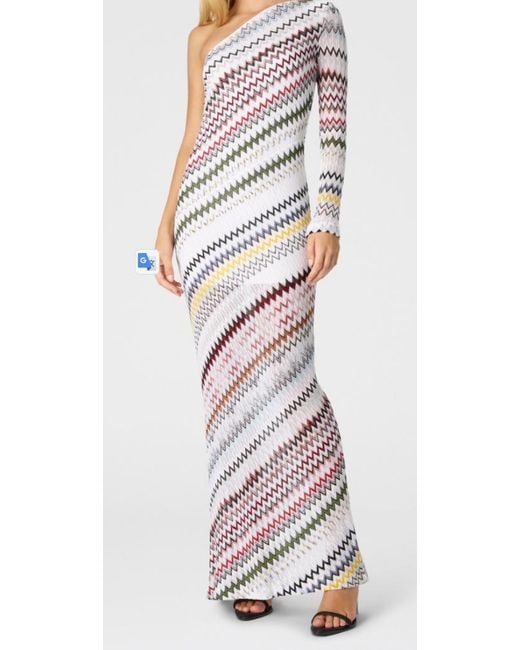 Missoni White One-Shoulder Chevron-Patterned Knitted Maxi Dress