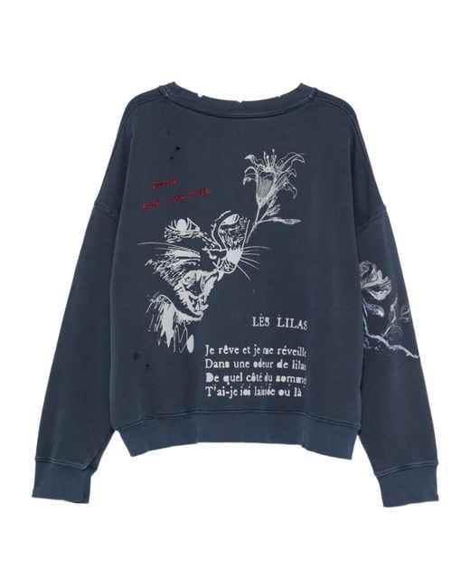 Song For The Mute Blue Graphic-Print Distressed Sweatshirt for men
