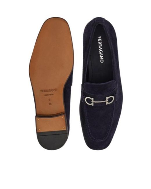 Ferragamo Blue Gancini Buckle Loafer for men