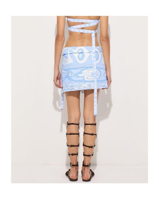 Emilio Pucci Blue Angoli-Print Strapless Top