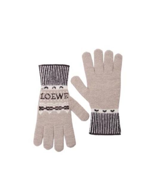 Loewe White Logo-Embroidered Patterned Gloves