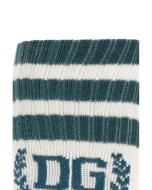 Dolce & Gabbana White Logo Stripe Socks for men