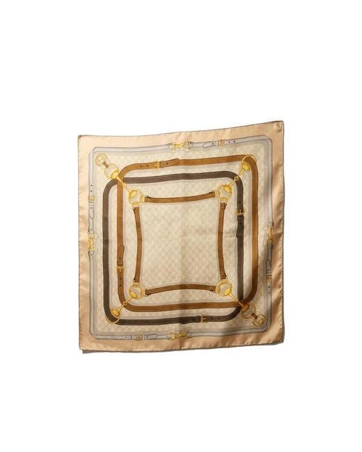 Gucci Natural Printed Gg Silk Twill Jacquard Carré