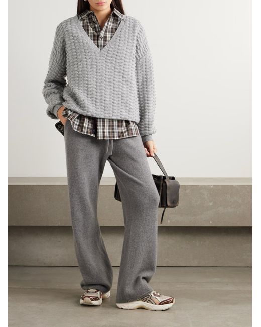 The Elder Statesman Gray Cashmere Wide-Leg Sweatpants