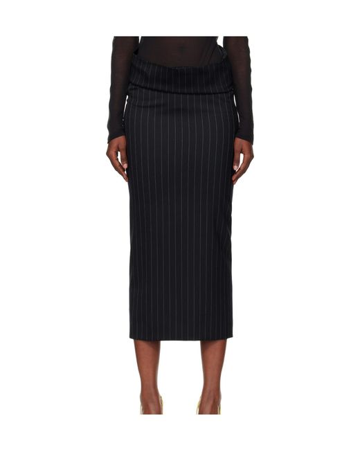 Mugler Black Pinstriped Split Skirt