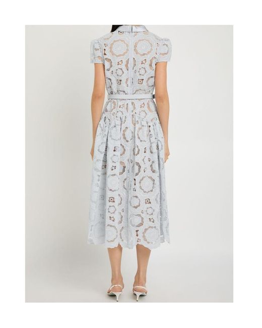 Self-Portrait White Belted Floral Lace Midi Dress