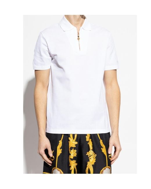 Versace White 1/4 Zipped Short-Sleeved Polo Shirt for men