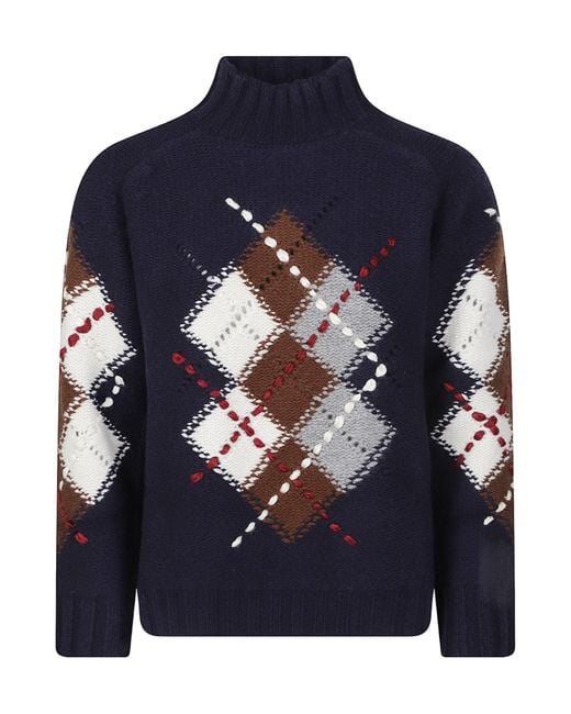 ERMANNO FIRENZE Blue Ribbed Knit Sweater
