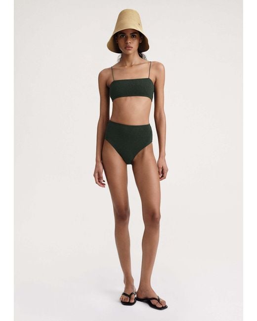 Totême Green Smocked High-Waist Bikini Bottoms