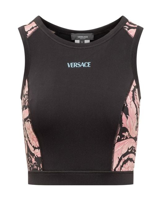 Versace Black Logo Detailed Crewneck Cropped Sports Top