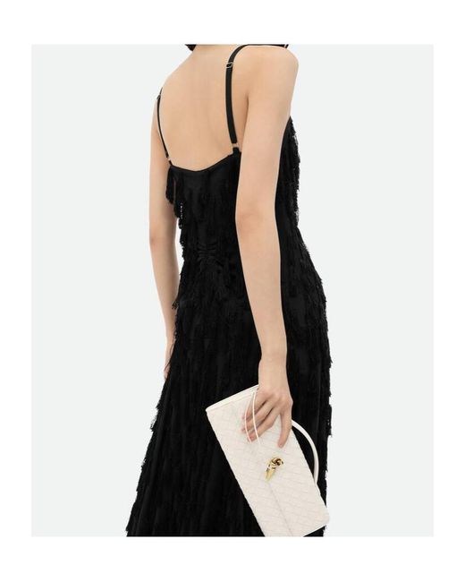 Bottega Veneta Black Fringed Fil Coupe Crepe Dress