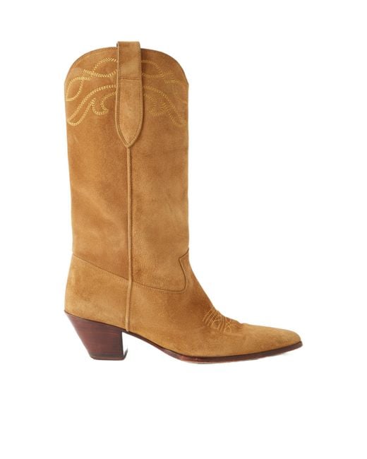 Nili Lotan Brown Embroidered Mid-Calf Cowboy Boots