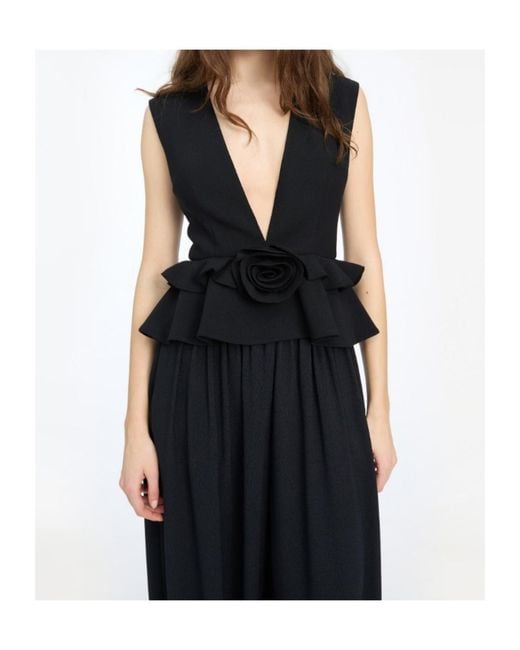 ROTATE BIRGER CHRISTENSEN Black V-Neck Flower Top
