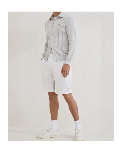 Brunello Cucinelli White Logo-Embroidered Crew-Neck T-Shirt for men