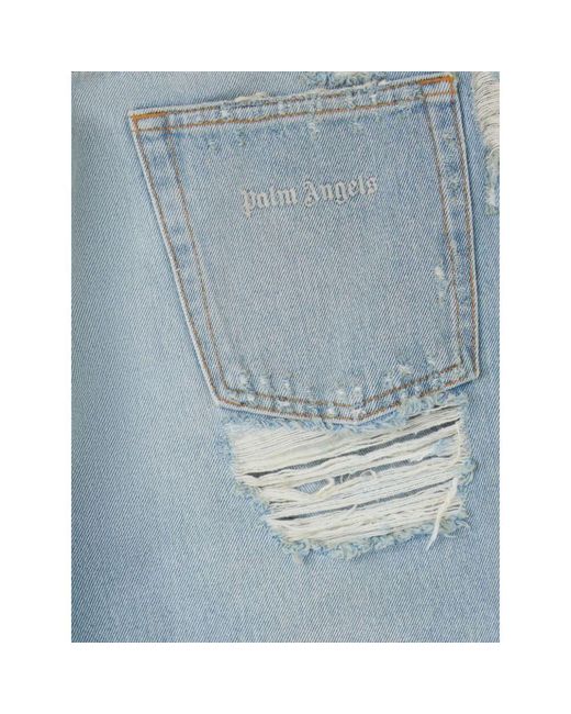 Palm Angels Blue Distressed Straight-Leg Jeans for men