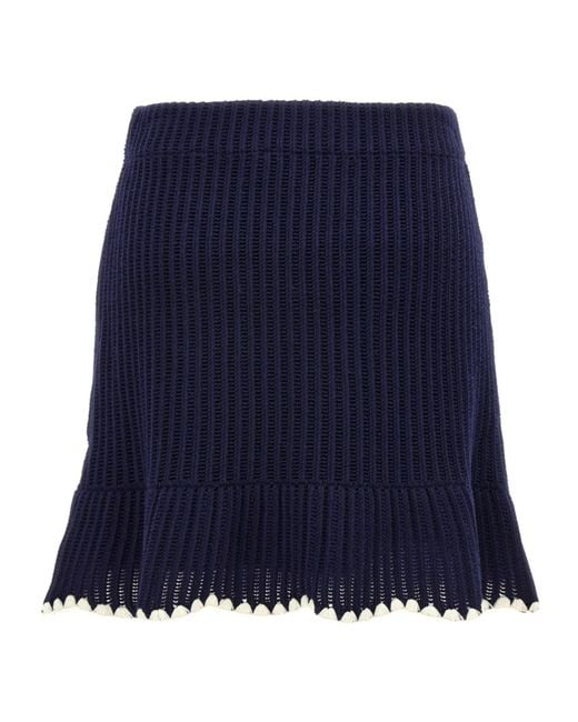 Self-Portrait Blue Crochet Knitted Mini Skirt