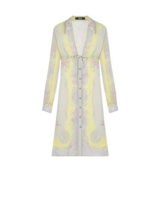 Versace White Medusa Cameo Printed Long-Sleeved Dress