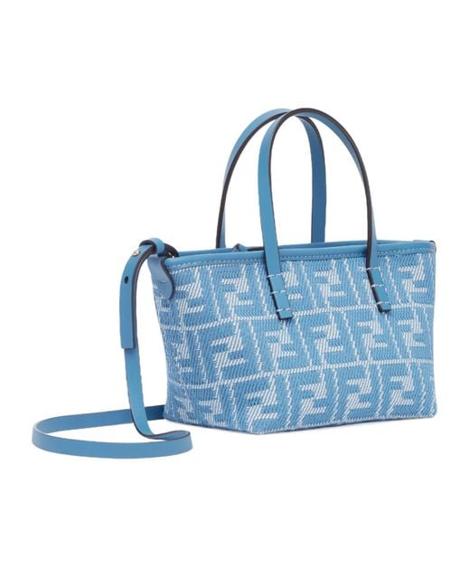 Fendi Roll Mini Ff Jacquard Mini Tote Bag in Blue | Lyst