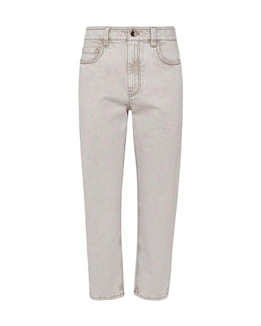 Brunello Cucinelli Gray Mid-Rise Straight-Leg Jeans