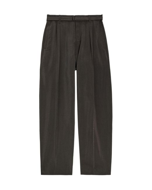 Lemaire Gray Belted Silk-Blend Trousers for men