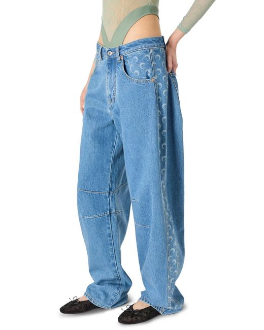 MARINE SERRE Blue Relaxed-Fit Light Denim Baggy Jeans