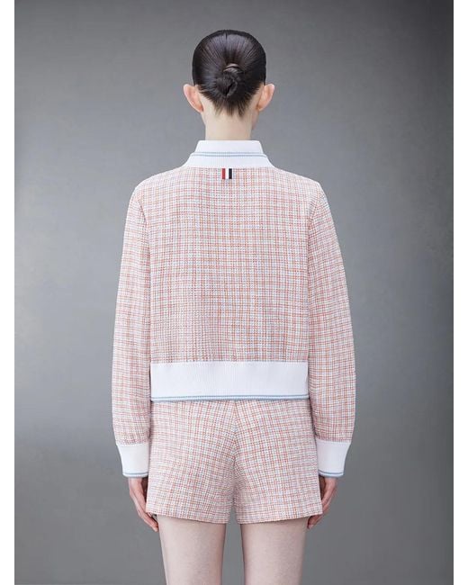 Thom Browne Pink Checked Tweed Cardigan