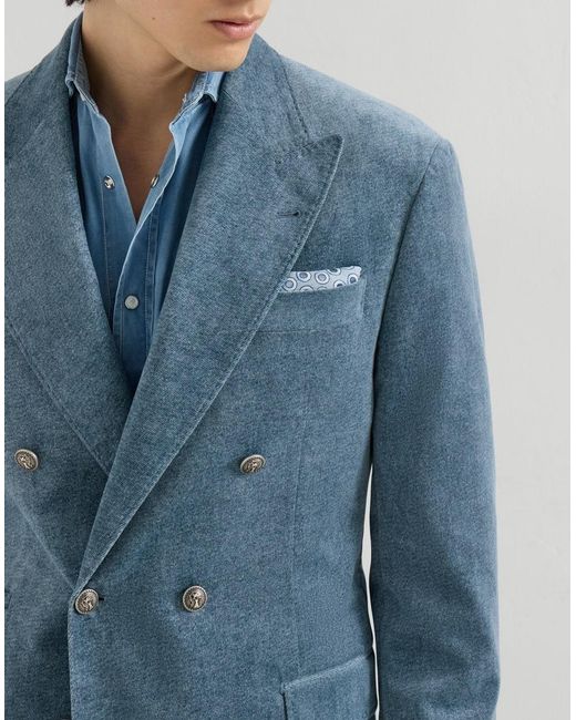 Brunello Cucinelli Blue Peaked-Lapel Blazer for men