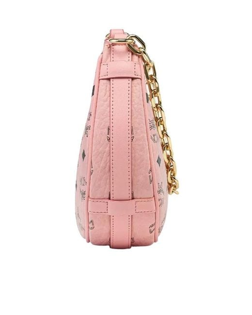 MCM Pink Monogram Printed Zipped Tote Bag