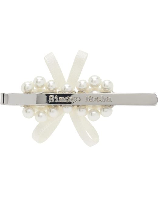 Simone Rocha White Petite Bow Mini Flower Hair Clip