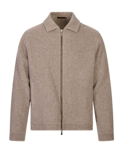 Fedeli Brown Shirt-Style Zip-Up Jacket for men