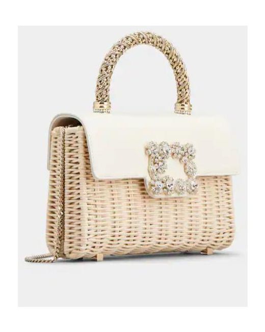 Roger Vivier White Wicker Jewel Mini Flower Strass Buckle Clutch Bag