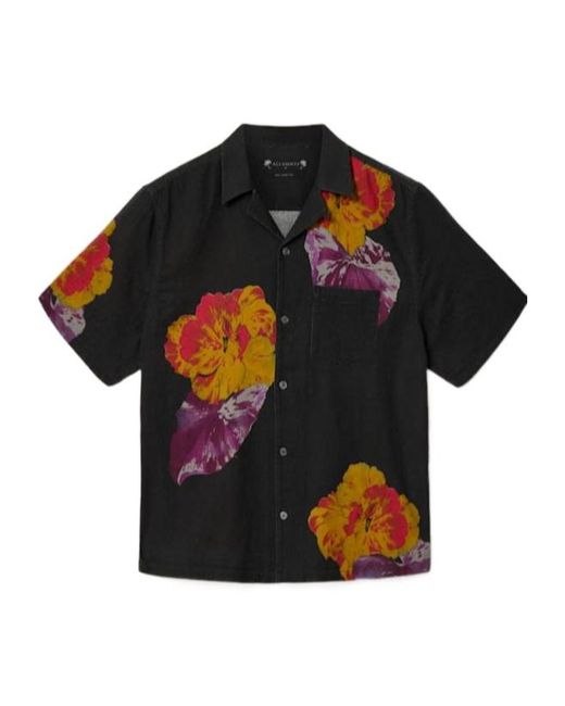 AllSaints Black Nouvelle Short Sleeve Linen Blend Shirt for men
