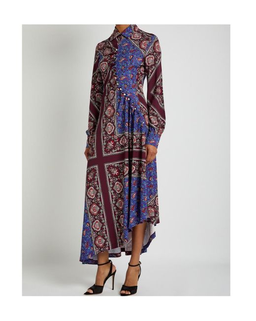 Rabanne Purple Patterned Jersey Midi Shirt Dress
