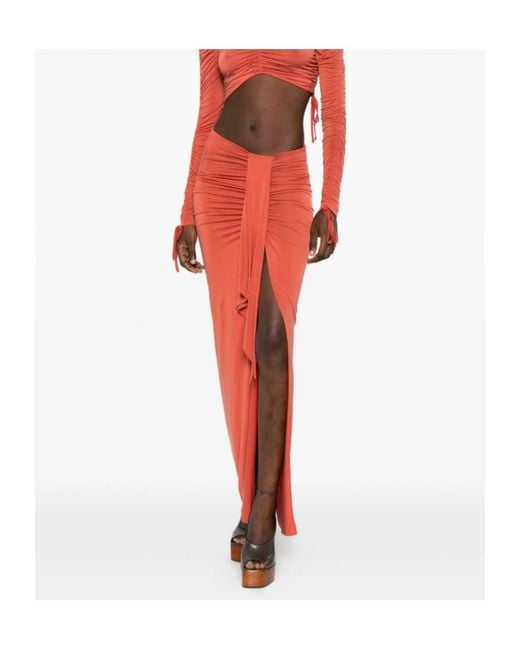 Balmain Red Asymmetrical Designed Draped Skirt