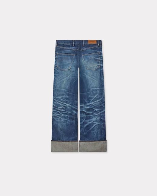 KENZO Blue Logo Patch Straight Leg Jeans for men