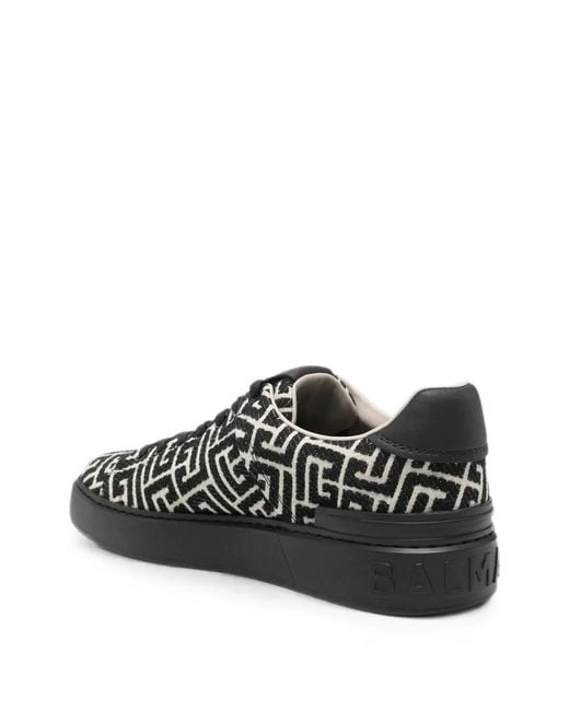 Balmain Black Geometric-Pattern Sneakers for men