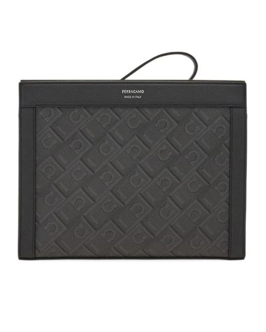 Ferragamo Black Ferragamo Monogram Zipped Pouch for men