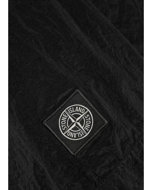Stone Island Black Logo Crinkled Nylon Swim Shorts for men