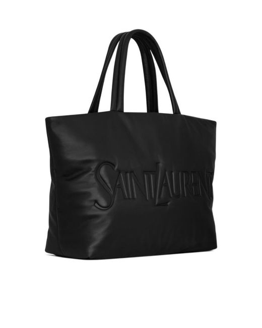 Saint Laurent Black Logo Detailed Large Tote Bag for men