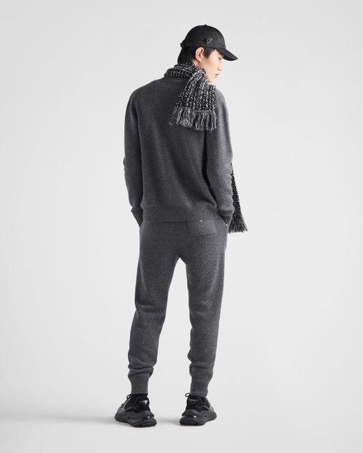 Prada Gray Logo Embroidered Jogging Pants for men