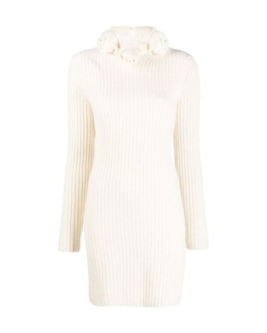 Blumarine White Rose Detailed Knitted Mini Dress