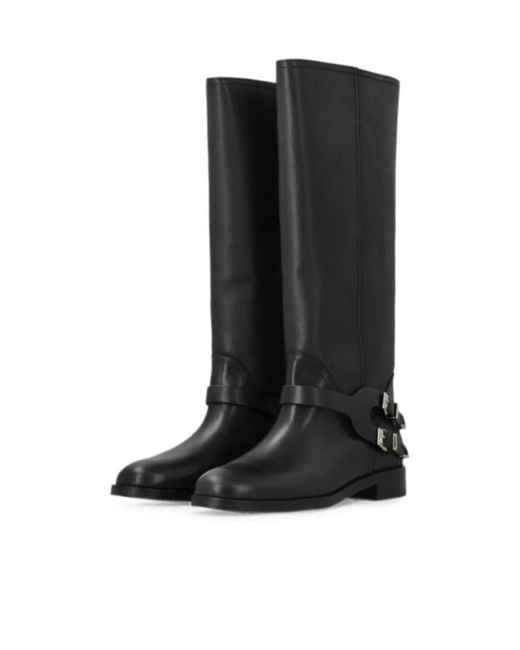 Pinko Black Buckle-Detail Leather Boots