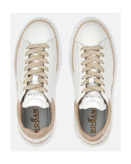 Hogan White H-Stripes Platform Lace-Up Sneakers