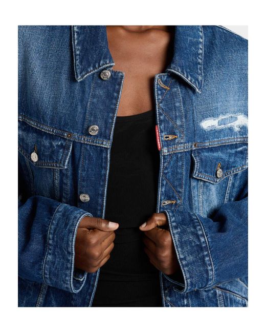 DSquared² Blue Weathered Suede Oversized Jean Jacket